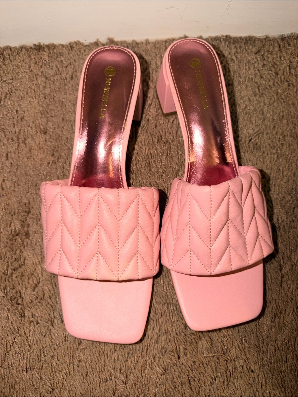 NewBella Elegant Pink Quilted Slide Heels – EU 41